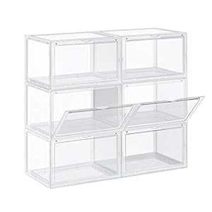SONGMICS schoendozen, set van 6, stapelbare schoen organizers, plastic dozen met transparante deur, schoenopslag, voor…