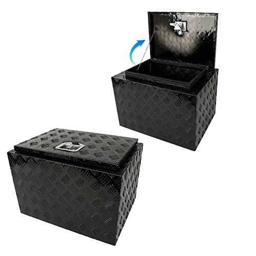 Frperce 24"X17"X18" Aluminum Truck Tool Box Black With Lock T-Handle Keys,Heavy Duty Pickup Underbody Truck Bed Storage Toolbox Rv Storage Organizer Chest Box #TOP1