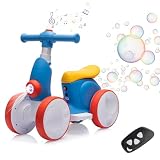 6V Electric Baby Balance Bike for 1 Year Old Boys Girls Ride on Toys 12-36 Months Toddler Balance Bike, 4 Wheels Kids First Bike with Remote Control First Birthday Gifts- Blue&Red