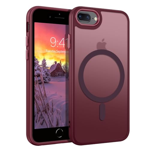 DUEDUE Magnetic Case for iPhone 7 Plus/iPhone 8 Plus Case [Compatible with MagSafe] Slim Translucent Matte Back, Full-Body Protective Shockproof Phone Case for iPhone 7 Plus/8 Plus 5.5", Burgundy