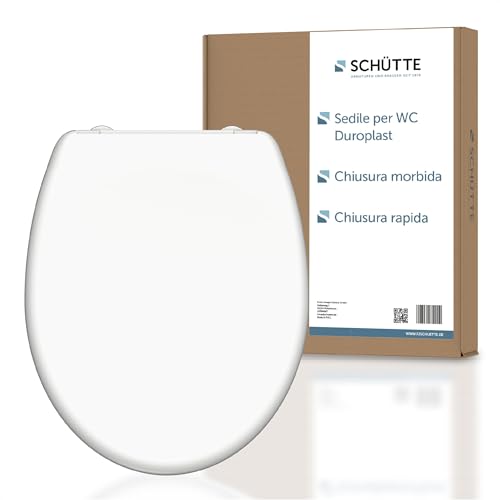 "SCHÜTTE Toilet Seat with Soft-Close Mechanism, Removable Toilet Lid Made of Shatterproof Duroplast, Innovative DIY Installation with Adhesive Pads, Toilet Lid and Seat Maximum Load 150 kg, White