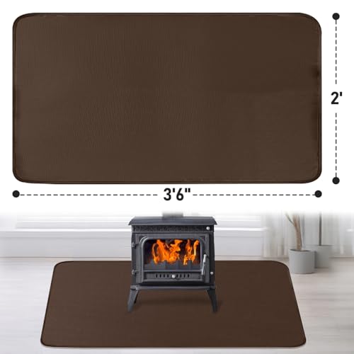 Fireplace Hearth Mat, 2\' X 3\'6\'\' X 0.04\'\' Fireplace Mat Fireproof, Hearth Pads for Wood Stove Fireplace Indoor, Fireplace Rug Protects Floors Carpets from Sparks Embers, Brown - Thumbnail 2