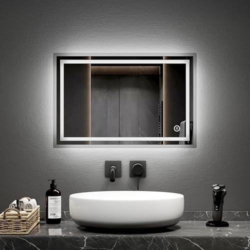 EMKE Bathroom Mirror with LED Lights, 40 x 60 cm Illuminated Wall Mounted Vanity Mirror, Backlit Bathroom Mirrors with Dimmable/Anti-fog/Touch Switch, Hardwired, IP44 - Image 8