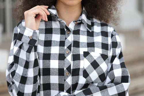 Image of SANGTREE Women and Girls Long Sleeve Flannel Casual Button Down Plaid Shirt
