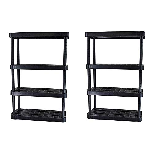 Gracious Living 4 Shelf Tier Light Duty Garage Storage Shelf, Black (2 Pack)