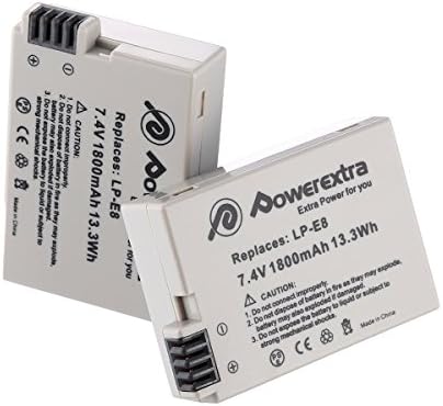 Powerextra 2 Pack LP-E8 Battery,Compatible with Canon EOS Rebel T2i, T3i, T4i, T5i, EOS 700D, 550D, 600D, 650D, Kiss X4, X5, Kiss X6, LC-E8E Digital Camera