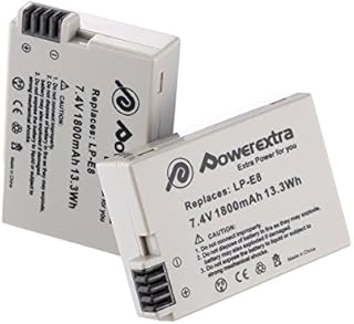 Powerextra 2 Pack LP-E8 Battery,Compatible with Canon EOS Rebel T2i, T3i, T4i, T5i, EOS 700D, 550D, 600D, 650D, Kiss X4, X5, Kiss X6, LC-E8E Digital Camera