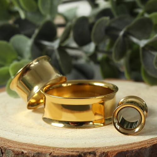 Treuheld® | 6mm Ohr Flesh Tunnel | Chirurgenstahl 316L in Gold | Dünn | Double Flared Ohrtunnel | Dünner Rand | hautfreundlich & antiallergen