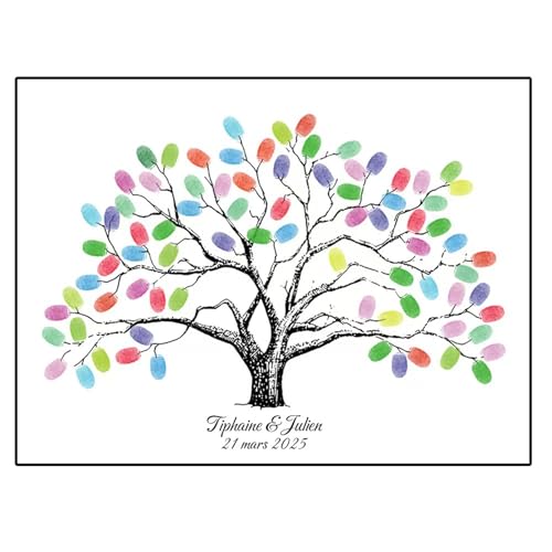 Shelling Home Gender Reveal Decorations Fingerprint Tree Party Wedding Signs Guest Book Ideas, Wall Art 23.6 inches Canvas Creative DIY Painting with 12 Ink Pads