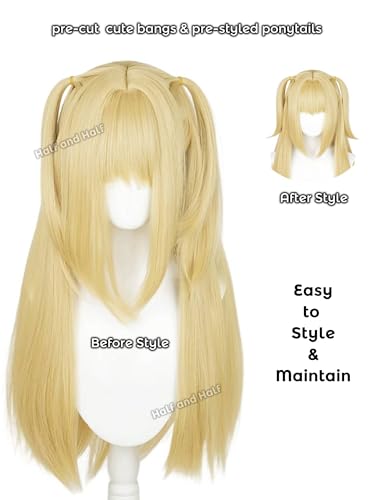 Image of MisaAmane Cosplay Wig Long Blonde Anime Ponytail Wigs with Bangs | Light Golden Gothic Twin Tails Wigs 27.5'' Synthetic Hair Wig for Women Halloween Party Daily