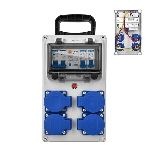 Coffret Électrique de Chantier 230 V Tableau Electrique Mural avec Disjoncteur répartiteur de courant 16 A IP67 Distributeur de Courant Électrique avec Disjoncteur coffret chantier