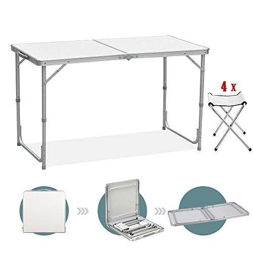 Sunreal Folding Table 4FT Ultralight Portable Adjustable Height Folding Camping Table with 4 Chairs for Garden Party/BBQ/Work/Homework - Indoor Outdoor