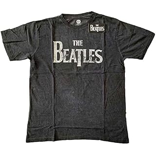 The Beatles T Shirt Drop T Band Logo Official Unisex Charcoal Grey - Les Beatles, Paul McCartney, John Lennon, RIngo Starr, George Harrison