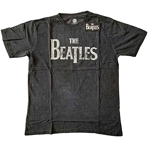 The Beatles T Shirt Drop T Band Logo Official Unisex Charcoal Grey - Les Beatles, Paul McCartney, John Lennon, RIngo Starr, George Harrison The Beatles T Shirt Drop T Band Logo Official Unisex Charcoal Grey