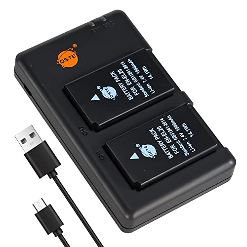 DSTE 2PCS EN EL20 EN EL20a (1900mAh/7.4V) Batería Cargador Compatible para Nikon 1 J1, 1 J2, 1 J3, 1 S1, 1 V3, Coolpix A, 1 AW1, Blackmagic Pocket Cinema Cámara