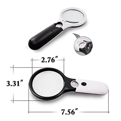 SourceTon Handheld Magnifier with 3 LED Light, 3X 45X Magnifying Glass Lens Jewelry Loupe, with High Clarity Lightweight Ideal for Reading, Crafts, Hobby, Black and White, Pack of 2 Pieces