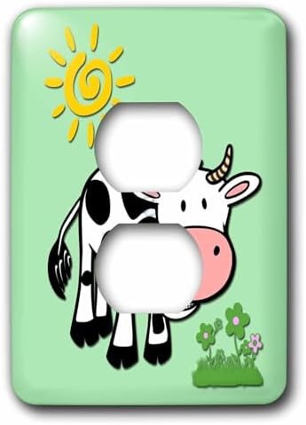 3dRose LSP_218370_6 Cute Cow. Light Lime. Kids Decor. Popular Print. Best Seller. 2 Plug Outlet Cover image 3
