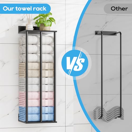 WeGXY Handtuchhalter Wand Schwarz – Große Kapazität Badezimmer Organizer – Ideal für gerollte Handtücher & Handtuchaufbewahrung | Stabile Wandmontage | Badezimmer Deko | Stauraum