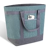 Insulated Reusable Tote Bag for Grocery Shopping for Women/Men, Waterproof Cooler Bags for Travel/Beach/Picnic, Pizza/Food Delivery Bag to Keep Food Cold/Hot for Doordash (Oxford Cloth, Green)