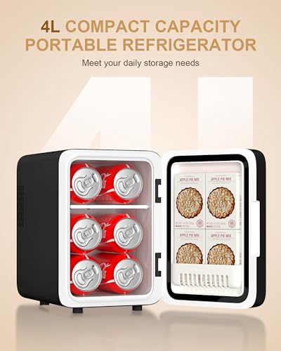 Image of CUTIEWORLD Makeup Fridge With Dimmable LED Light Mirror, 4L Mini Fridge for Bedroom, Car, Office & Dorm, Cooler & Warmer, Portable Small Refrigerator for Cosmetics, Skin Care and Food, Black