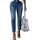MIFOCAL Straight Leg Jeans for Women High Waisted Stretchy Frayed Raw Hem Denim Pants