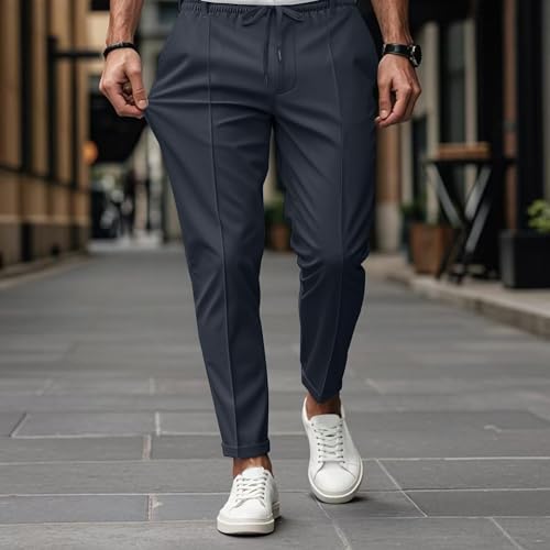 ZOCANIA Mens Sweatpants Quilted Casual Pants Straight Leg Lightweight Slacks Drawstring Elastic Waist Open Bottom Trousers3