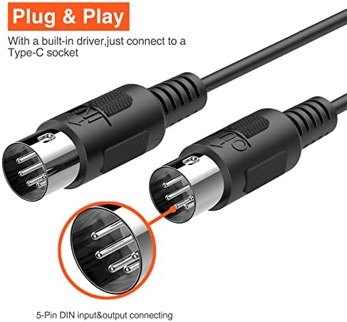 LEKATO Type-C MIDI Cable, MIDI Adapter Type C to MIDI Interface 6.5Ft MIDI In-Out Converter Keyboard to PC/Mac/Laptop for MIDI Instruments