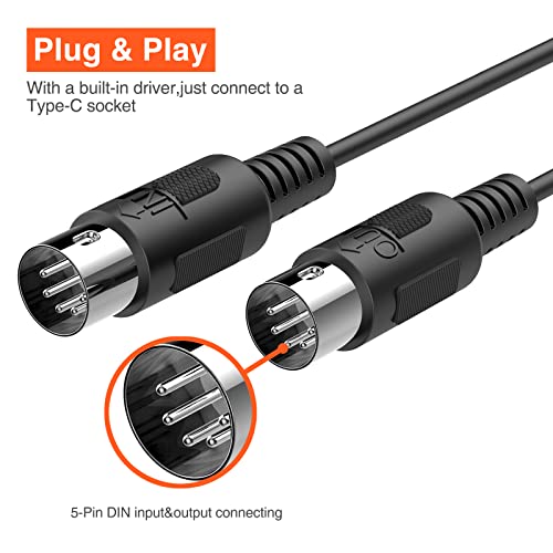 LEKATO MIDI Cable, MIDI to USB C, Type-C MIDI Interface with Input & Output Connecting Keyboard/Synthesizer for Editing Recording Professional Cord Windows/Mac Studio -6.5Ft, Black by LEKATO - Image 6