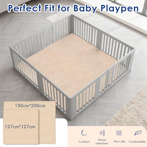 Wdmiya 127x127cm Krabbelmatte Baby, 3cm Dicke Spielmatte, Weicher Teppich Kinderzimmer mit Rutschfester Unterseite, kann als Kinderteppich, Spielteppich, Couchtischmatte, Yogamatte, Beige