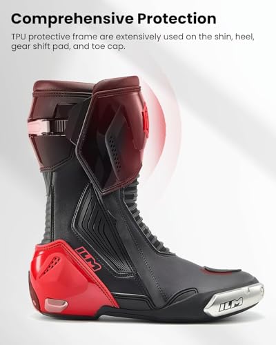 Botte moto rouge double structure ILM BRC1 aux finitions haut de gamme - 5