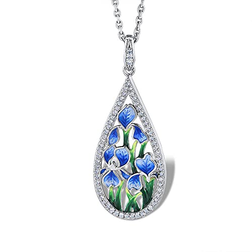 Bijoux de collier de pétale bleu émail pendentif fleuri pour femmes élégantes