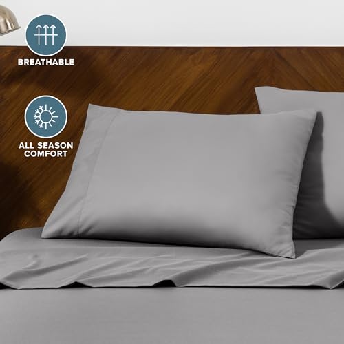 Image of Bare Home Microfiber Pillow Cases - King 20x36 - Cooling Pillowcases - Double Brushed - Easy Care - Envelope Closure (King Pillowcase Set of 2, Light Grey)