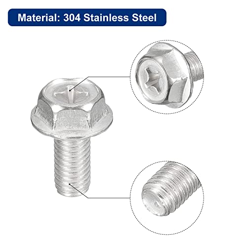Image of uxcell M8x18mm Phillips Hex Head Flange Bolts, 5pcs 304 Stainless Steel Hexagon Phillips Flange Head Hex Bolts Machine Screws