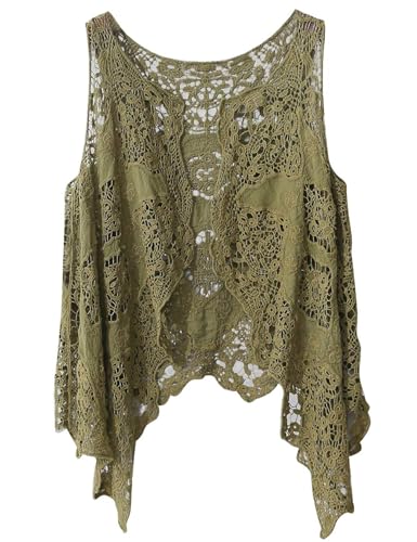 Flygo Women's Boho Crochet Sleeveless Vest