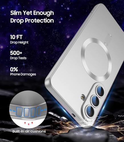 Image of DIZORO Compatible with Samsung S26 5g Case, Compatible with MagSafe, Matte Luxury Metallic Luster Flexible TPU Wireless Charging Shockproof Back Cover with Camera Protector Lens (Silver)
