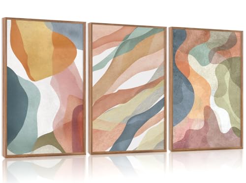 CHDITB Abstract Watercolor Framed Canvas Wall Art Paintings(16'x24'), 3 Panels Colorful Red Green Yellow Blue White Artwork Printings, Large Modern Above Couch Art Decor for Bedroom Living Room Office