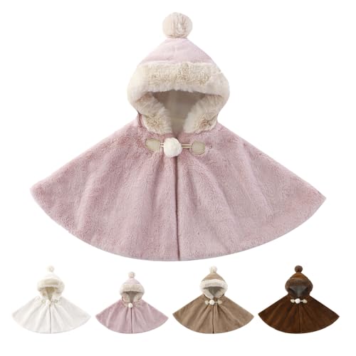 Mayoii Poncho Bébé Voiture Hiver, Cape Manteau Bébé Fille Garçon en Fausse Fourrure de Lapin Douce, Couverture Chaude pour Siège Auto, Cape Bébé 0-3 Ans (Poudre pour la peau)