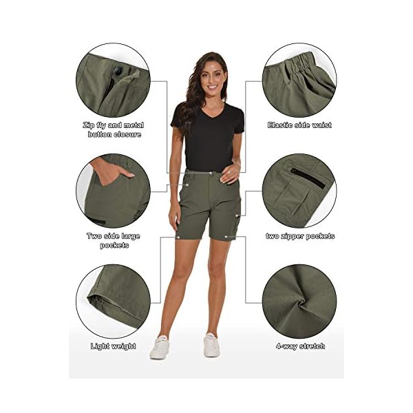 VAYAGER-Womens-Lightweight-Cargo-Shorts-for-HikingCamping-and-Travel-with-6-Pockets-Quick-Dry-Water-Resistant VAYAGER Women's Hiking Cargo Shorts Quick Dry Lightweight Stretch Shorts Golf Fishing Outdoor Casual Shorts Green X-Large