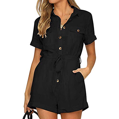 OverDose Soldes Playsuit Femme Été Combishort Femmes Grande Taille Combinaisons Courte Manches V Neck Vêtements de Travail Casual Plage Playsuit Romper...