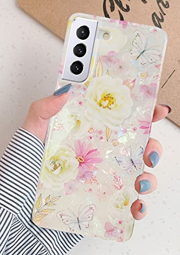 J.west Galaxy S22 5G 6.1" Luxury Sparkle Glitter Clear Opal Thinfoil Floral Soft Silicone Tpu Protective Case For Women & Girls #TOP4