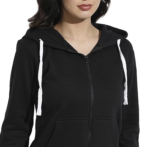 Image of PINACOLADA Women's Zip-Front Hoodie with Angled Open Pockets for Casual Wear | Hooded Neck | Long Sleeve | Zipper Closure | Cotton Sweatshirt Crafted with Comfort Fit for Everyday Wear