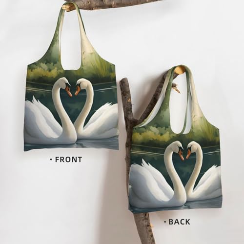 Beautiful White Swans on The Lake Print Stylish and Spacious Single Shoulder Commuting Canvas Tote Bag for Work Travel3
