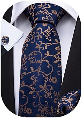 Barry.Wang Flower Ties for Men Silk Necktie Set with Handkerchief Cufflink Wedding Business