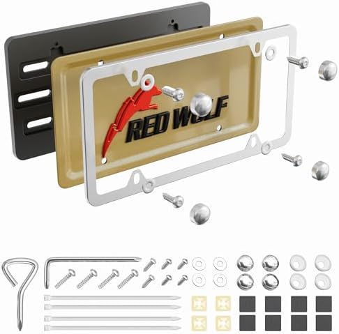 Amazon.com: RED WOLF Car License Plate Bracket w/Chrome Polished ...