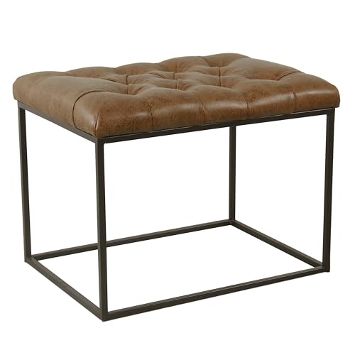 Image of HomePop Home Decor | Upholstered Tufted Faux Leather Ottoman Bench| Ottoman Bench for Living Room & Bedroom | Decorative Home Furniture (Distressed Brown Faux Leather) Small