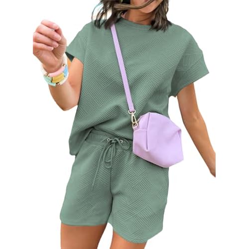 Dokotoo Women’s 2 Piece Outfits Sweatsuit Casual Short Sleeve Pullover Tops and Drawstring Shorts Pants Lounge Sets