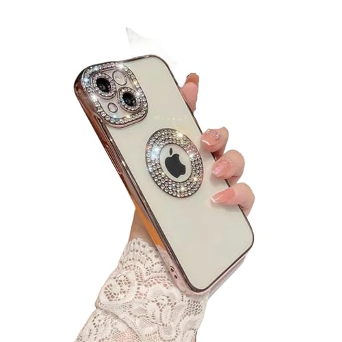 ZuoXun Coque pour iPhone Capejar La Caja Transparente De Diamant Diamant Para Iphone 15 14 13 12 11 Cubierta Suave De Silicona-Para Iphone 13-Rose