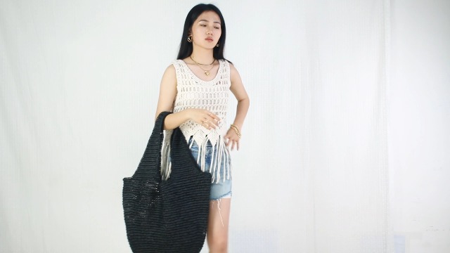 Bolso de playa tejido grande para mujer miniatura 7