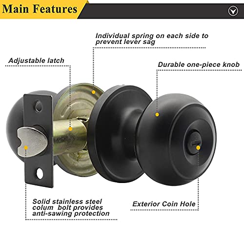 Probrico (2 Pack Matte Black Privacy Door Knobs Keyless Interior Locks For Bedroom Or Bathroom, Modern Flat Ball Keyless Bath/Bed Door Handles #TOP4
