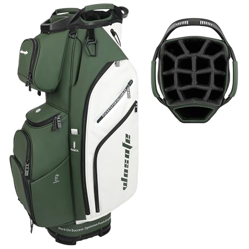 PU Leather Lightweight Men Golf Bag Women Blue White Black Green, 14 Way Golf Cart BagDividers Cooler Pouch Multiple 10 Pockets